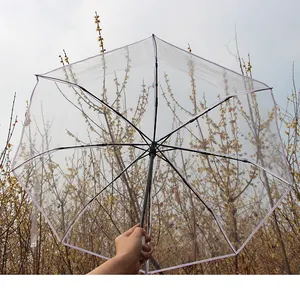 Phụ Nữ Hàn Quốc Phong Cách Điều Khiển Bằng Tay 3-Fold Rõ Ràng Nhựa Xử Lý Ô Thời Trang Gấp Thiết Kế Cho Cửa Hàng Sử Dụng - Product Image 1