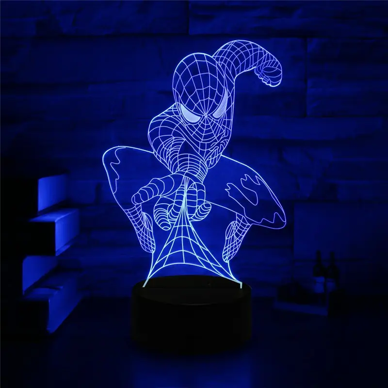 3D Mode Spiderman Ironman Cartoon LED Night Light Decoration Table Lamp Nightlight USB or 3AA Battery Charge Lights