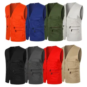 Men's Multi pockets Promotion vest Bibs waistcoat For Advertising Photography Fishing Journalist Volunteer Vest Custom Print