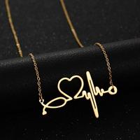 Collier en acier inoxydable sur mesure de style italien pour femmes, or rose, rythme cardiaque avec diamants, chaînes plaquées or