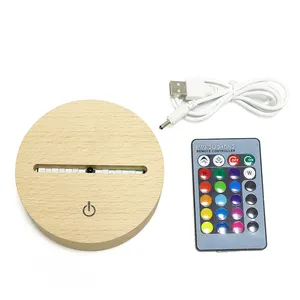 Grosir Pengisi Daya USB Dudukan Display Dasar Kayu Beech Led, Tenaga Baterai Remote Control Dudukan Lampu RGB untuk Akrilik