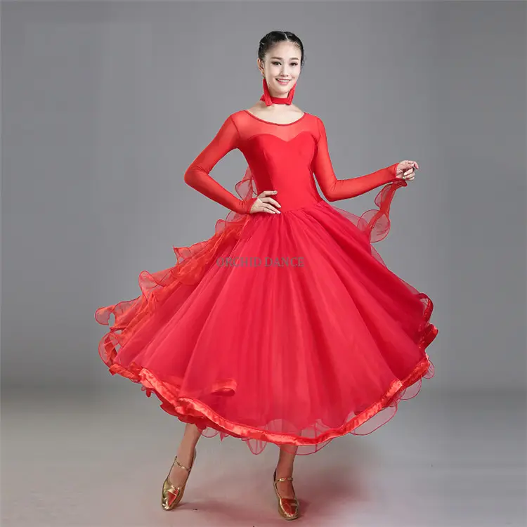 Professional High Quality Cheap Women Girls Red Ballroom Dance Dress
