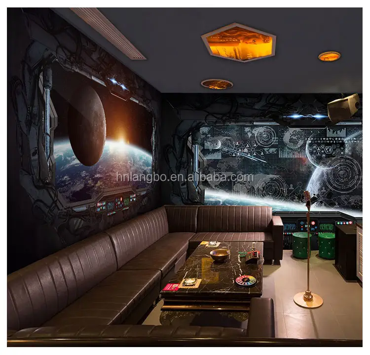 3D science fiction spaceship mural TV background wall coffee house bedroom lobby wallpaper mural