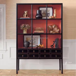Muebles antiguos chinos, estantes de madera antigua, estantería lacada para libros - Product Image 1