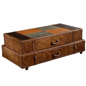 Vintage Weiß Grau Set Von 2 Kunstleder Lagerung Dampfer Stamm - Product Image 1