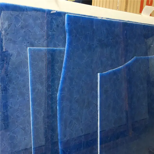 कृत्रिम पारदर्शी पत्थर गोमेद पत्थर नैनो सघन ब्लू जेड ग्लास स्लैब