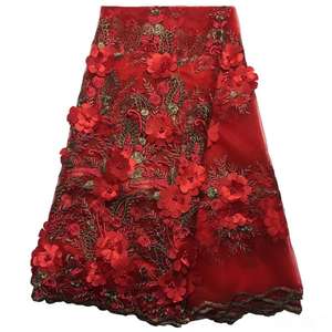 Tessuti in Pizzo Africano Colorato con Ricamo Floreale 3D, Pizzo Francese con Perline per Abiti da Sposa - Product Image 4