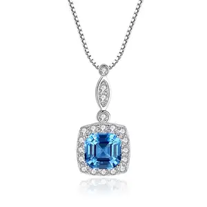 Xmxczcity — collier chaîne avec pendentif en topaze bleue, grand carré pour filles, zircone cubique, bijoux pour femmes
