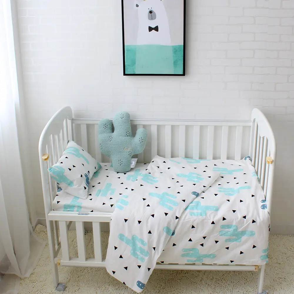 ชุดเครื่องนอนผ้าฝ้าย100% พิมพ์ลายกระบองเพชร,ชุดผ้าคลุมเตียงสำหรับเด็กทารก