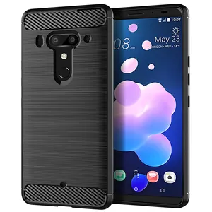 Carbon Fiber Shockproof Lembut TPU Kembali Penutup Case untuk HTC U12 PLUS