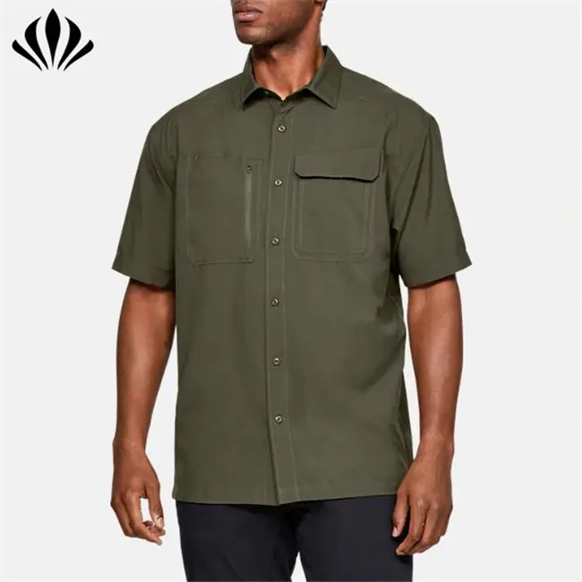 Nhãn Hiệu Riêng Khô Nhanh 100% Polyester Men Tactical Ngắn Tay Áo Sơ Mi Với Đôi An Toàn Ngực Pocket