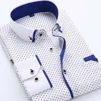 2022年新着スリムフィットビジネスフォーマルシャツ非鉄製オフィスプリント長袖ボタンダウンドレスシャツ