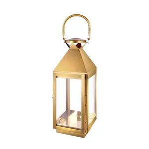 Lanterna d'oro stile Vintage giardino esterno lanterna di vetro Decor metallo battuto grande portacandele matrimonio lanterna decorativa Set