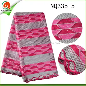 NQ335 Queency Embroidered Alibaba China Wholesale Pink Embroidered French Tulle Indian Lace Fabric for Women Dress