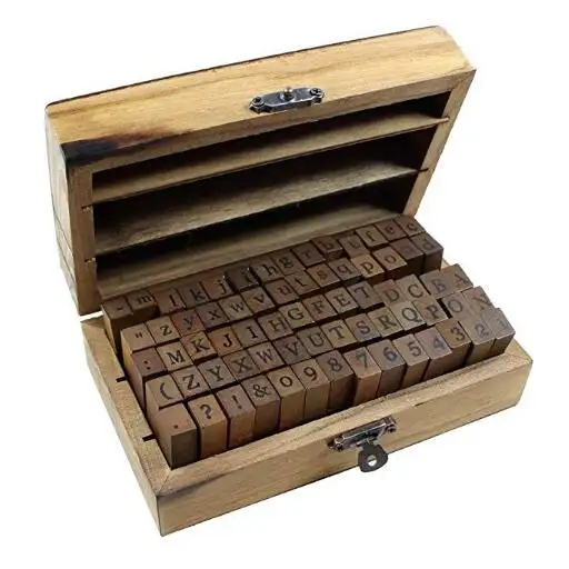 70pcs Number and Alphabet Letter Stamp Number Stamp Rubber Stamps with Vintage Wooden Box