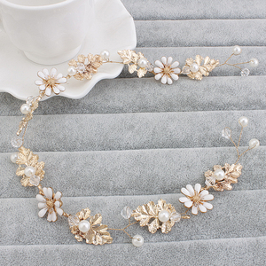 Bridal <strong>Hair</strong> <strong>Band</strong> Pearl <strong>Flower</strong> Wedding <strong>Hair</strong> Vines Jewelry Wedding <strong>Hair</strong> <strong>Band</strong> Handmade Gold - Product Image 3