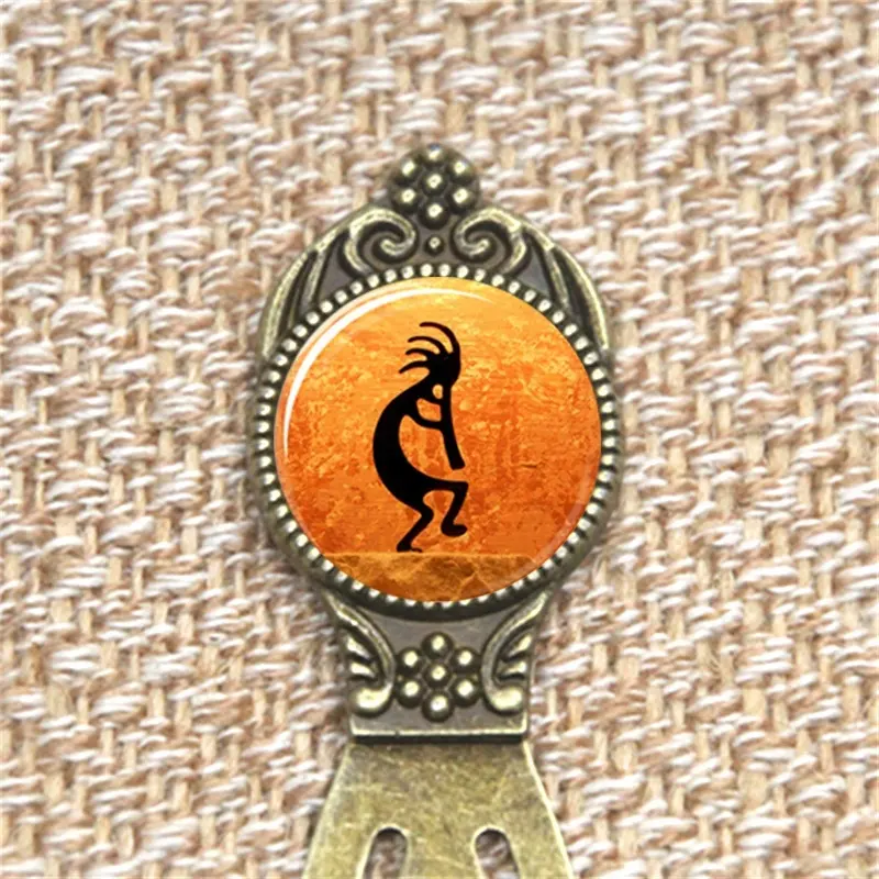 Marcador Kokopelli hopi indiano Coelho na lua de vidro Da Foto Cabochon Marcador