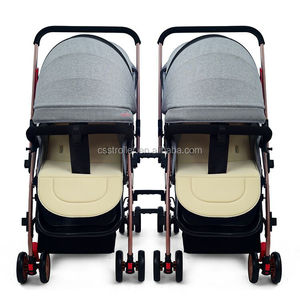 Carrito portátil <span class=keywords><strong>plegable</strong></span> desmontable de charol, carrito de bebé gemelo, cochecito de bebé doble, cochecito de bebé para gemelos, color gris - Product Image 1