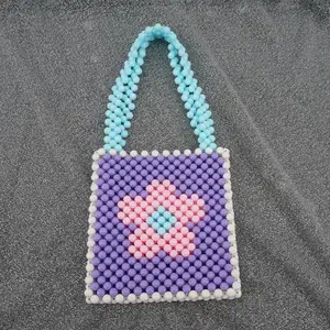 Bolsa de mão doce flor padrão acrílico contas frisadas saco de embreagem para meninas
