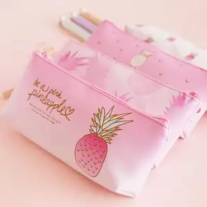 Estuche de lápices de papelería de gran capacidad, bolsa con cremallera para niños, bolsa de lápices de piña encantadora