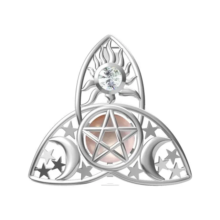Celtic knot jewelry triangle pearl cage pendant 925 sterling silver hollow necklace jewellery with star and moon