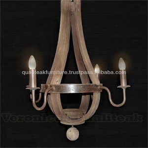 Lustres en bois shabby chic style tonneau à vin 4 lampes - Product Image 1