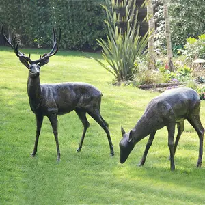 Outdoor Realistica Giardino Fusione di Ottone di Rame Deer Bronzo Fulvo Renna Scultura per la Vendita