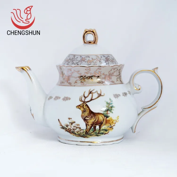 स्वास्थ्य टिकाऊ 8 इंच कॉफी गोल्डन एल्क चीनी प्राचीन Teapots Handpainted चायदानी चीनी मिट्टी के बरतन चाय के बर्तन