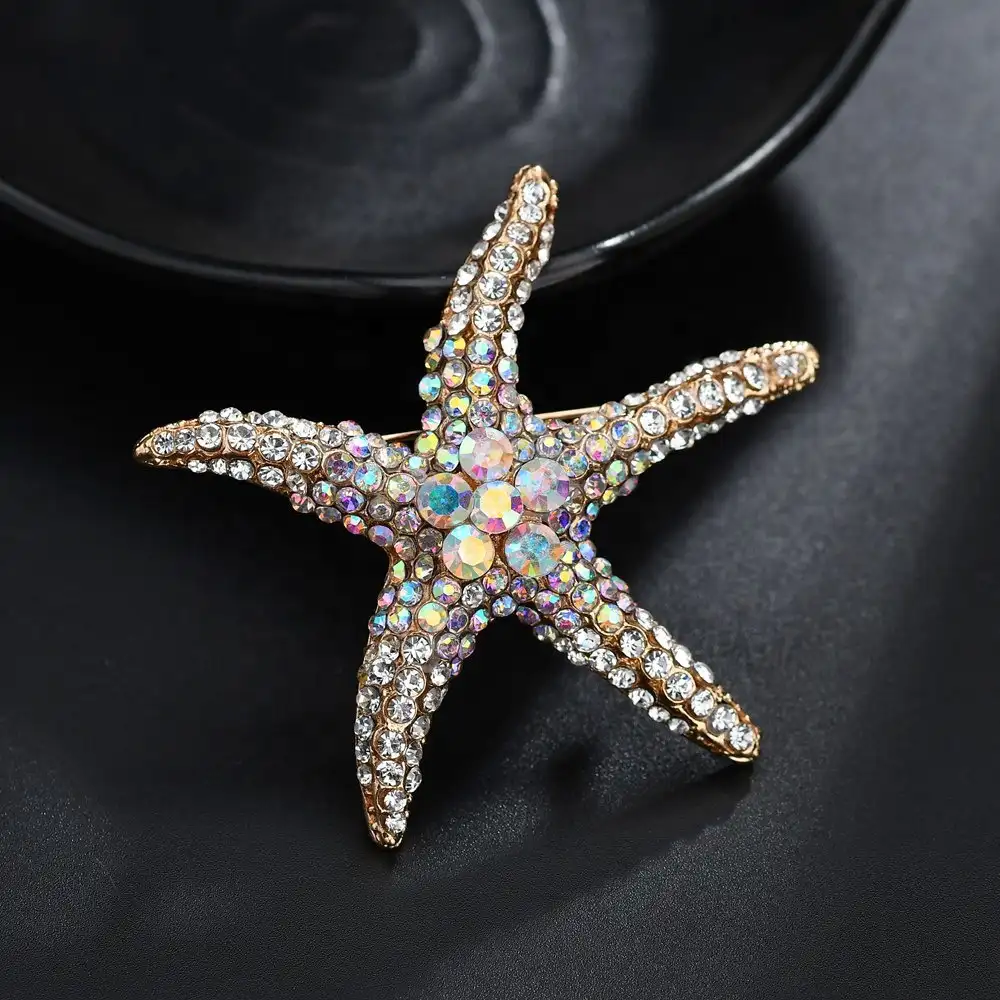 Pabrik Perhiasan Grosir Berlian Imitasi Pin Bros Cantik Bintang Laut Bros untuk Wanita