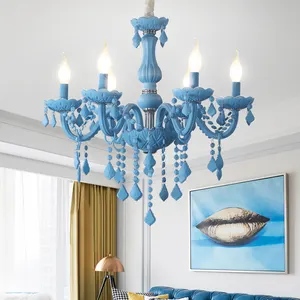 Modern mum kristal avize macaron dekorasyon çocuk yatak odası avize aydınlatma basit sky blue parlaklık kolye lamba