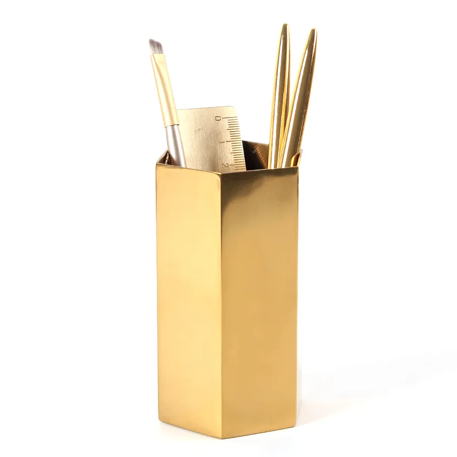 Gold Hexagon Metal Amazon ins stainless steel Desk Organizer Collection Pen Holder