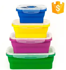 Contenitori per alimenti in plastica pieghevoli senza BPA con coperchi contenitori per alimenti pieghevoli in Silicone Set di 4