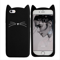 Coque de protection 3D en forme d'animal pour Iphone, compatible modèles 6, 7 et 7 Plus, mignon, dessin animé, chat, dessin animé, 3D, Silicone