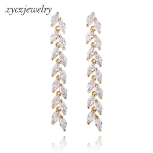 Beautiful fashion stud earrings white zircon gold plated brass aretes largos