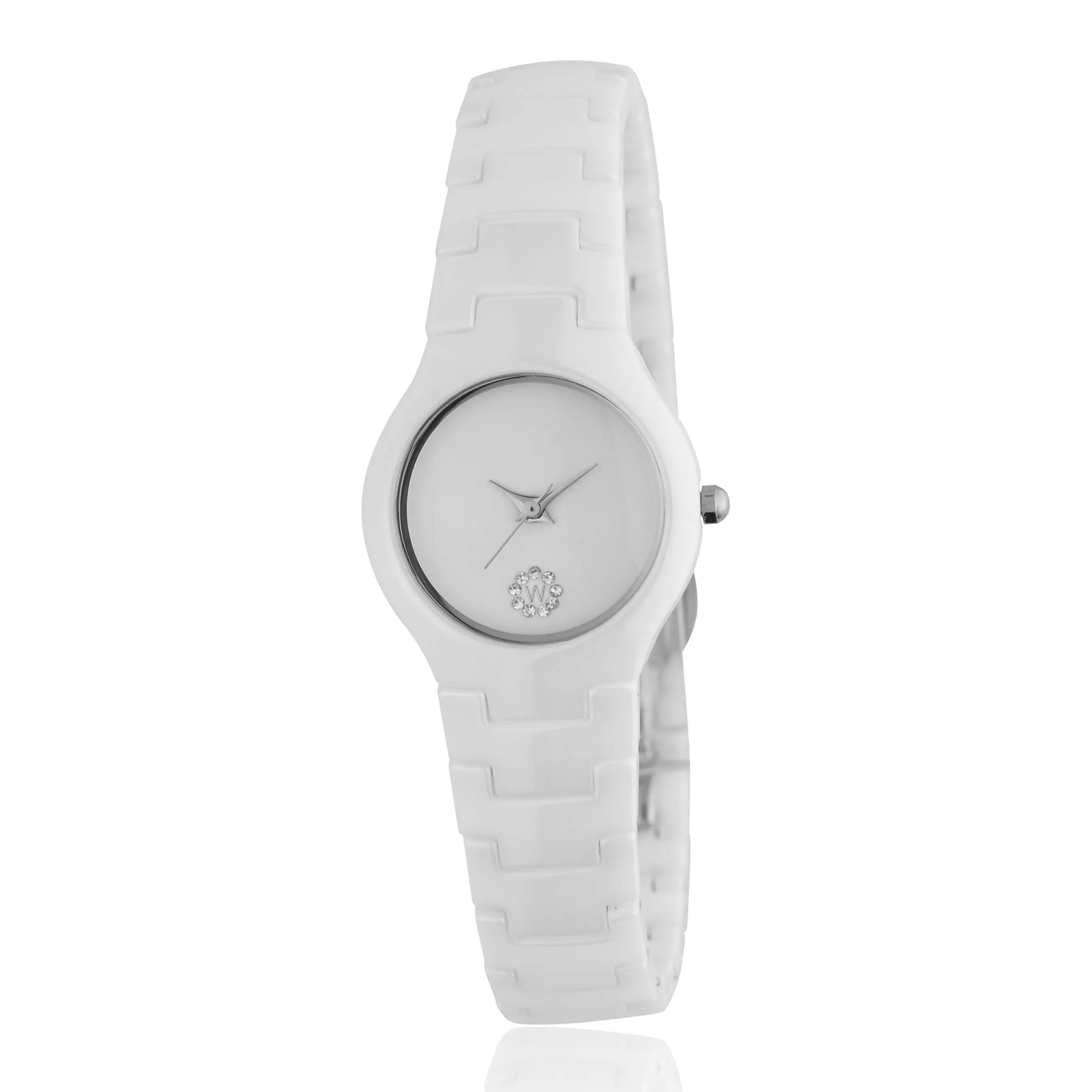 การออกแบบที่เรียบง่ายสีขาวเซรามิกควอตซ์นาฬิกาสำหรับผู้หญิง
