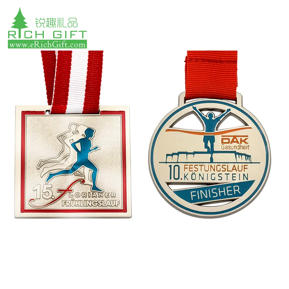 Chinese leverancier custom ontwerp iron stamped vernikkeld vierkante 15 k marathon medaille