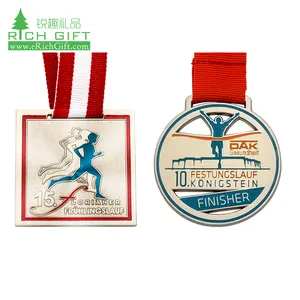 Chinese supplier custom design iron stamped nickel plated square shaped 15k marathon running medal