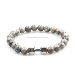 Hommes bracelets 8mm gris jesper naturel pierre perles bracelets fitness bijoux dumbell pierres précieuses bracelet - Product Image 3