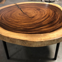 Table basse en noyer ronde en bois massif, avec résine, taille personnalisée, offre spéciale
