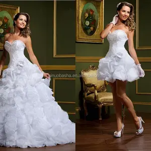 NW1180 Sweetheart Neckline Appliques Beaded Top Wedding Dress with Removable Satin Organza Train Skirt Bridal Gown