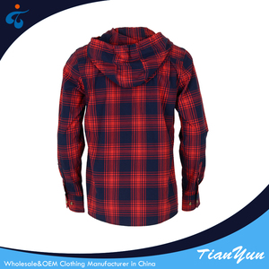 China Cheap Eco Friendly Yarn Dyed <strong>Long</strong> <strong>Sleeve</strong> Check Mens <strong>Hooded</strong> <strong>Shirts</strong> - Product Image 2
