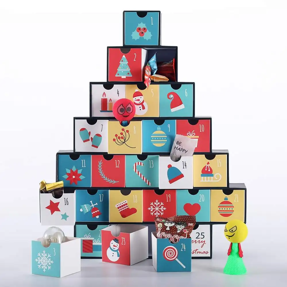 Calandra de Adviento personalizada caja de cartón de árbol de Navidad