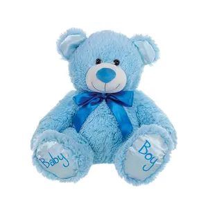 कस्टम जंगली पशु भरवां खिलौना गुलाबी नीले रेशम रिबन टाई plushies टेडी भालू
