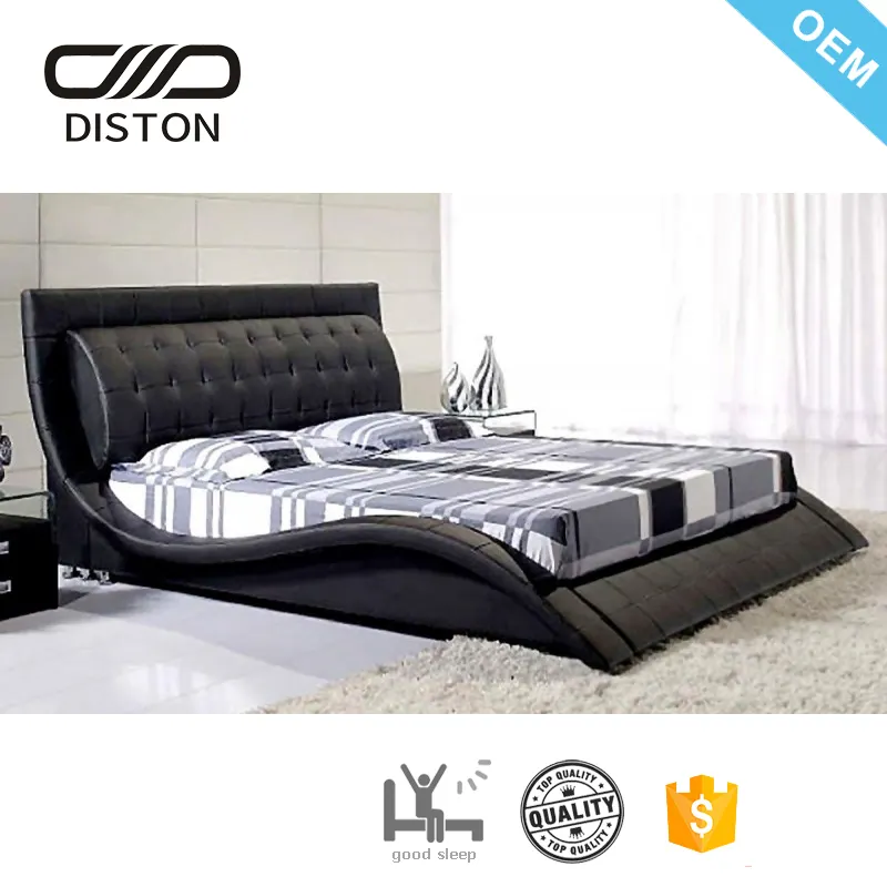 ร้อนขายห้องนอนเตียงที่ทันสมัยเต็มรูปแบบสีดำราคาถูกคลื่นรูปร่างเตียงเดี่ยวขาย