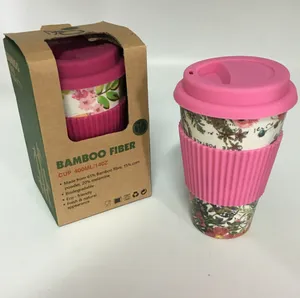जैव कस्टम प्रिंट biodegradable प्राकृतिक 450ML बांस फाइबर फाइबर पर्यावरण चाय कॉफी यात्रा मग मग ढक्कन के साथ हाथा dishwasher सुरक्षित