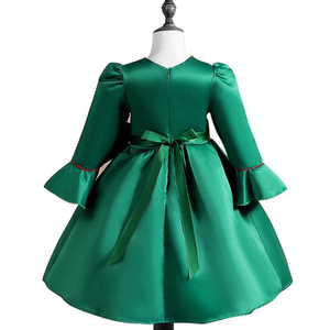 Abiti Natalizi Rossi in Raso per Bambine, Formali al Ginocchio con Decorazione a Fiocco per la <span class=keywords><strong>Collezione</strong></span> Invernale - Product Image 4