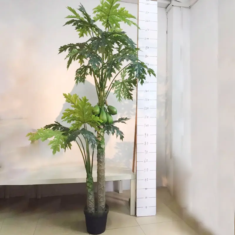 Árvore artificial bonsai, árvore de papaia artificial com duas barras para decoração de terraço