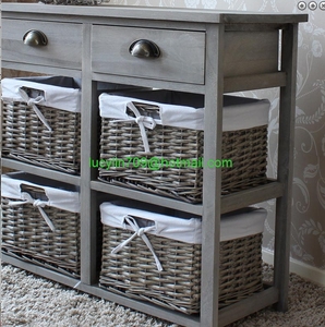 Vintage <strong>Grey</strong> Range - Two Drawer and Four Wicker Basket <strong>Storage</strong> <strong>Unit</strong> - Product Image 2