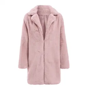 KY Warm Ink Grey Winter Warm Turn Down Collar de cintura ancha Teddy Long Faux Fur Coat Mujeres - Product Image 1