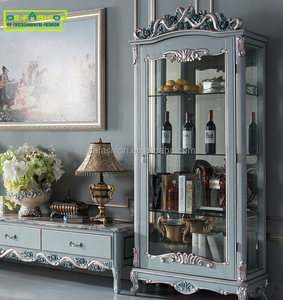 Antique French <strong>Retro</strong> Living Room Houseware Wooden Wine <strong>Cabinet</strong> with Glass - Product Image 1